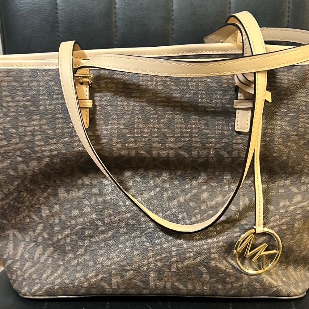 Michael Kors Tan and Brown Logo Tote